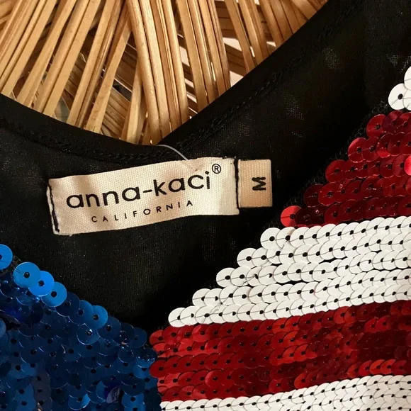 Anna-Kaci Women's Sequin American Flag Tank Top - Red, White, and Blue - Picture 2 of 2